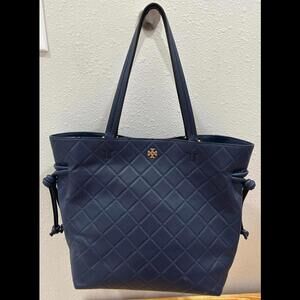 Navy Tory Burch Georgia Quilted Tote Bag